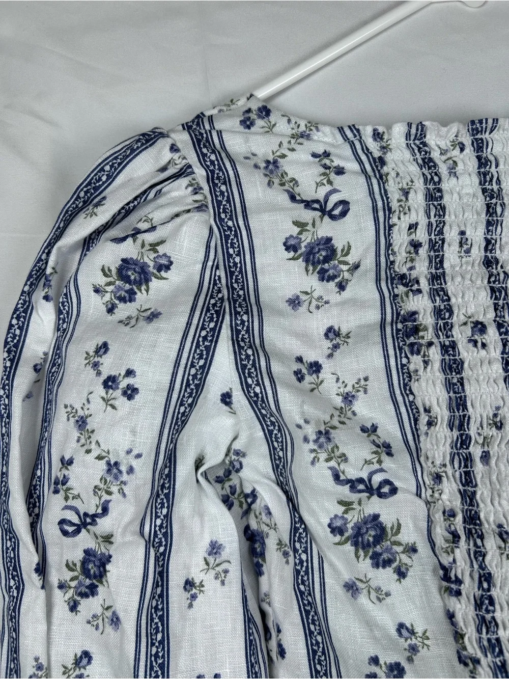 Reformation Floral Linen Crop Top Women’s Size 0 White Blue Sustainable